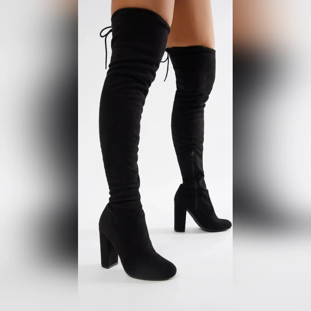 Fashion Nova Black Over The Knee-High Suede Heeled Boots Women's Size 9